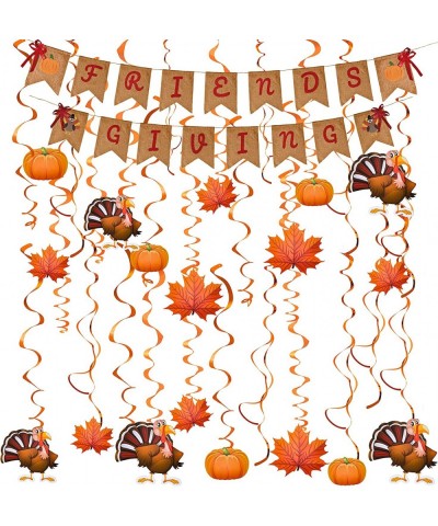 Friendsgiving Garland Party Decoration Set Including 2 Banner Hanging Garland 6 Foil Swirls with Decorative Hanging Cutouts f...