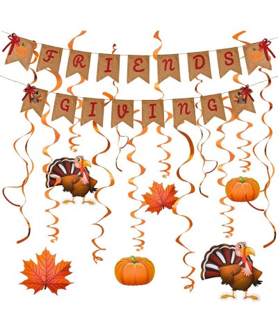 Friendsgiving Garland Party Decoration Set Including 2 Banner Hanging Garland 6 Foil Swirls with Decorative Hanging Cutouts f...