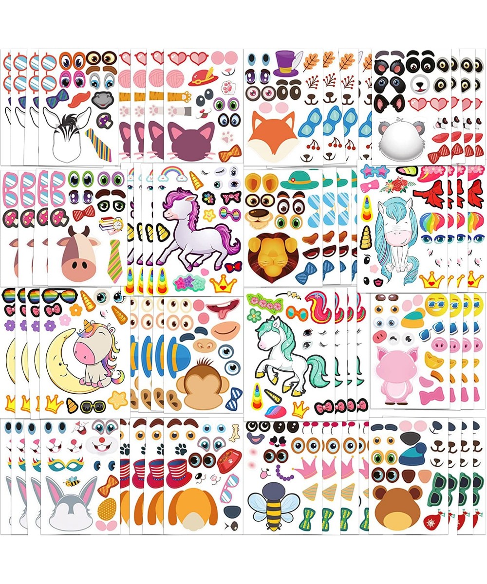 64 Sheets Make Your Own Stickers for Kids Make-a-Face Stickers Zoo Animals Mermaid Unicorn Gift of Festival Reward Art Craft ...