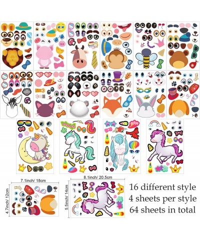 64 Sheets Make Your Own Stickers for Kids Make-a-Face Stickers Zoo Animals Mermaid Unicorn Gift of Festival Reward Art Craft ...