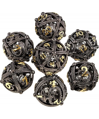 Metal DND Dice Set - Unique Round Hollow Orb Design for Better Rolling - Beautiful Dragon Metal Dice Set for Role Playing Gam...