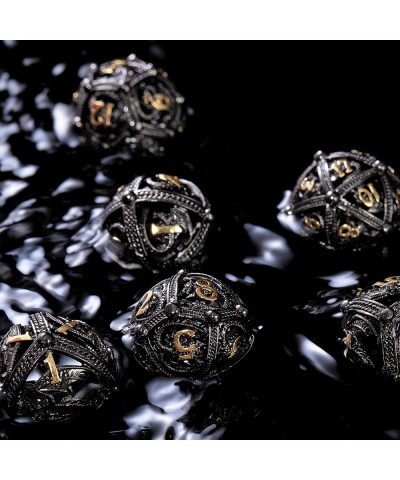 Metal DND Dice Set - Unique Round Hollow Orb Design for Better Rolling - Beautiful Dragon Metal Dice Set for Role Playing Gam...