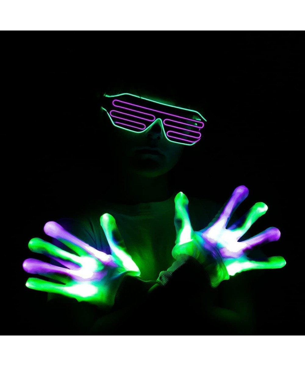 Halloween LED Gloves and Light Up Glasses with 3 Lighting Modes Flashing Finger Light Up Gloves and LED Shutter Glasses Glow ...