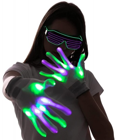 Halloween LED Gloves and Light Up Glasses with 3 Lighting Modes Flashing Finger Light Up Gloves and LED Shutter Glasses Glow ...