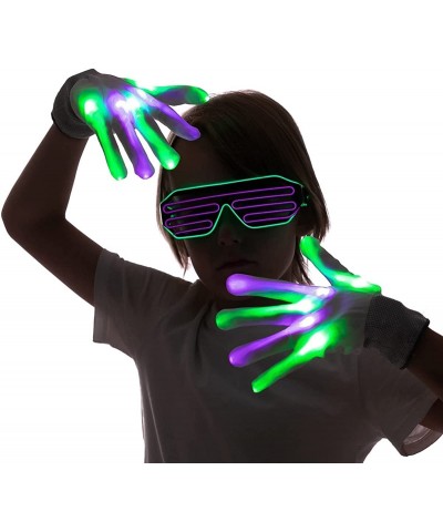 Halloween LED Gloves and Light Up Glasses with 3 Lighting Modes Flashing Finger Light Up Gloves and LED Shutter Glasses Glow ...