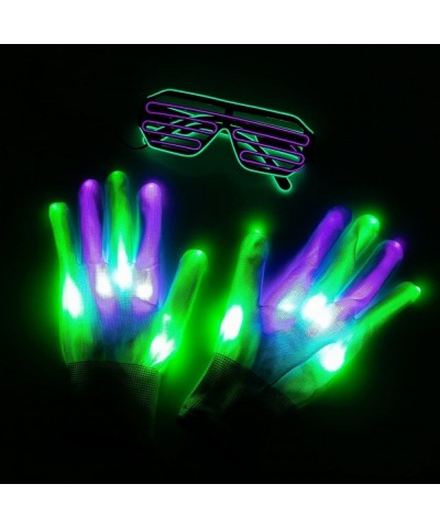 Halloween LED Gloves and Light Up Glasses with 3 Lighting Modes Flashing Finger Light Up Gloves and LED Shutter Glasses Glow ...