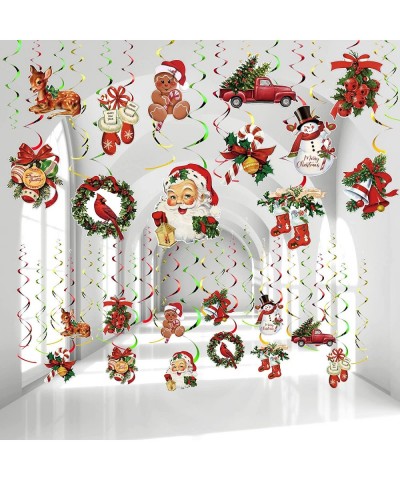 36 Pcs Christmas Hanging Swirl Decorations Snowman Elk Red Truck Santa Swirl Decoration Christmas Vintage Swirl Ceiling Suppl...