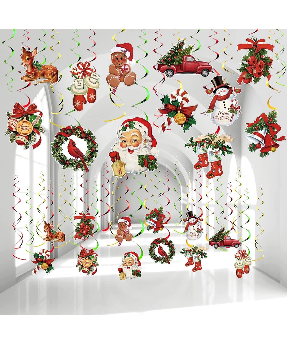 36 Pcs Christmas Hanging Swirl Decorations Snowman Elk Red Truck Santa Swirl Decoration Christmas Vintage Swirl Ceiling Suppl...