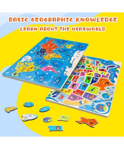 Wooden Puzzles for Kids Ages 4-8 Jigsaw World and USA Map Wood Puzzle with States for Toddlers 3-5 Learning & Educational Gif...