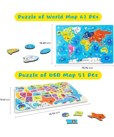 Wooden Puzzles for Kids Ages 4-8 Jigsaw World and USA Map Wood Puzzle with States for Toddlers 3-5 Learning & Educational Gif...