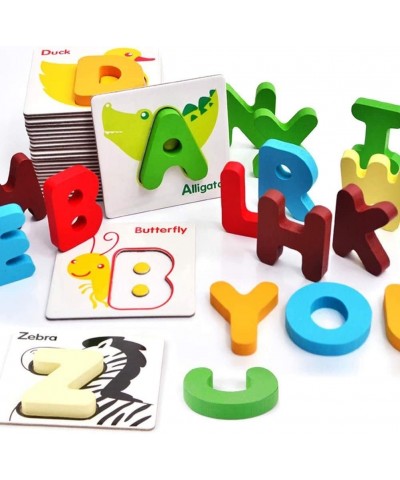 26Pcs Wooden Letters Card Numbers Alphabets ABC Flash Cards Set Montessori Educational Toy Animal Color Cognition Matching Pu...