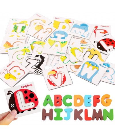 26Pcs Wooden Letters Card Numbers Alphabets ABC Flash Cards Set Montessori Educational Toy Animal Color Cognition Matching Pu...