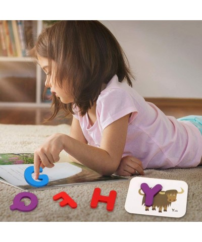 26Pcs Wooden Letters Card Numbers Alphabets ABC Flash Cards Set Montessori Educational Toy Animal Color Cognition Matching Pu...