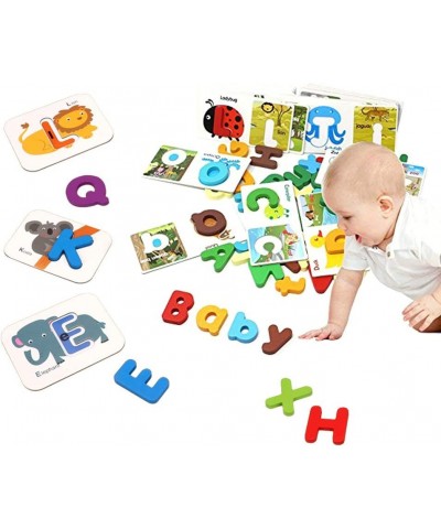 26Pcs Wooden Letters Card Numbers Alphabets ABC Flash Cards Set Montessori Educational Toy Animal Color Cognition Matching Pu...