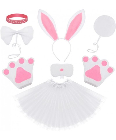 7 Pcs Halloween Kids Bunny Costume Accessories Rabbit Ear Headband Nose Tail Bowtie Paws White Tutu Skirt Silicone Heart Rubb...