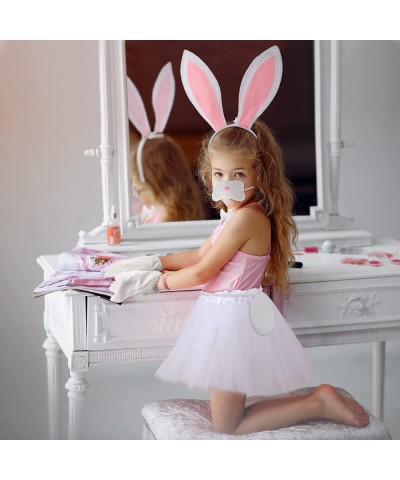 7 Pcs Halloween Kids Bunny Costume Accessories Rabbit Ear Headband Nose Tail Bowtie Paws White Tutu Skirt Silicone Heart Rubb...