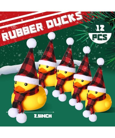 12 Pcs Christmas Rubber Ducks with 12 Hats and 12 Scarves Mini Rubber Ducks Christmas Mini Ducks Rubber Ducky Bath Toy for Bi...