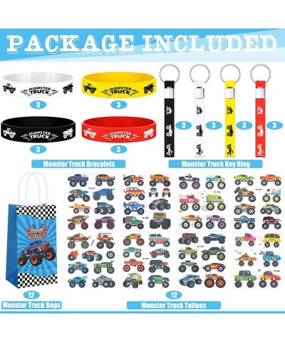 48 Pieces Truck Party Favors Cute Truck Treat Bags Wrist Bands Temporary Silicone Truck Wristbands with Keychain for Kids Bir...