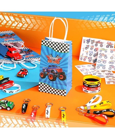 48 Pieces Truck Party Favors Cute Truck Treat Bags Wrist Bands Temporary Silicone Truck Wristbands with Keychain for Kids Bir...