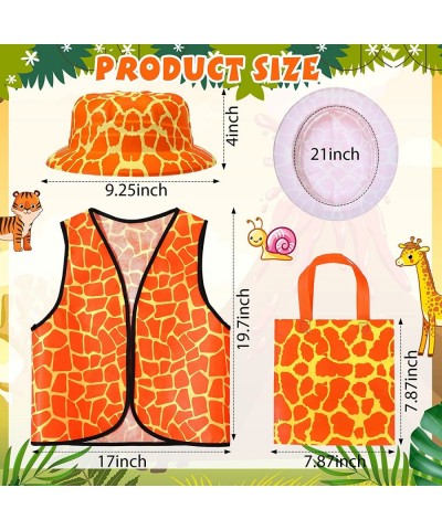 36 Pcs Jungle Safari Kids Animal Print Vest Jungle Animal Costume with 12 Vest 12 Hat and 12 Tote Bags Safari Party Dress up ...