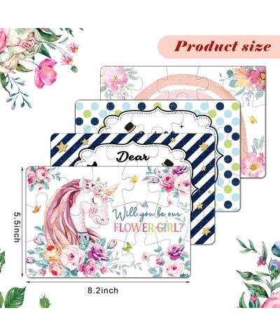 4 Pieces Flower Girl Proposal Puzzle Wedding Puzzle Invitation Flower Girl Unicorn Jigsaw Puzzle Set for Weddings Bridesmaids...