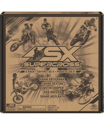 Supercross Authentic 5-Pack of 1:24 Scale Die-Cast Motorcycles with Rider Figure Toy Moto Bike for Kids and Collectors Ages 3...