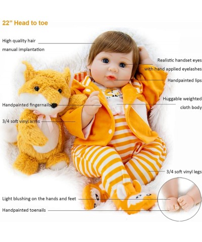 Reborn Baby Dolls 22 Inch Lifelike Realistic Newborn Dolls Reborn Baby Girl with Fox Set $95.24 Dolls