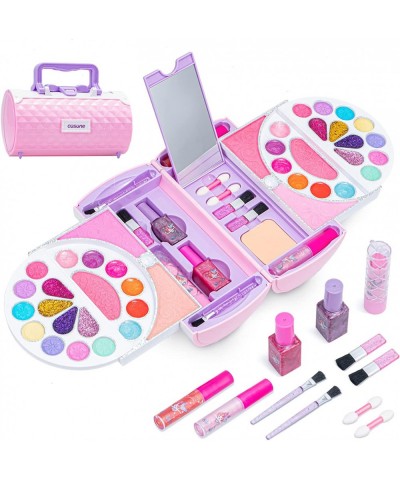 Kids Makeup Kit 54 Pcs Real Cosmetic Make Up Set Safty Tested Washable Makeup Toy Set with Portable Box for Girls Prentent Pl...