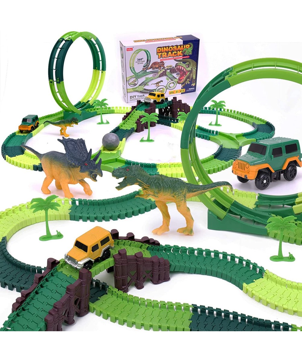 Dinosaur Toys for Kids 3-5 245 pcs Dino Race Car Track Create A Dinosaur World Road Race with Flexible Train Track Playset 2 ...