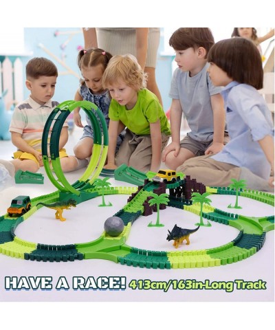 Dinosaur Toys for Kids 3-5 245 pcs Dino Race Car Track Create A Dinosaur World Road Race with Flexible Train Track Playset 2 ...