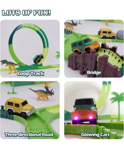 Dinosaur Toys for Kids 3-5 245 pcs Dino Race Car Track Create A Dinosaur World Road Race with Flexible Train Track Playset 2 ...