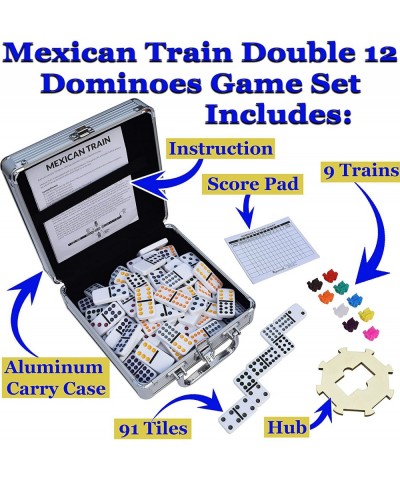 Mexican Train Dominoes Set for Adults Tile Board Game - Dominos Set for Classic Board Games - Double 12 Dominoes Set for Fami...