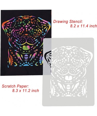 Stencil Drawing for Kids 30 Pcs Rainbow Large Scratch Art Paper + 15 Pcs Animal Drawing Stencils + 10 Wooden Stylus for Kids ...