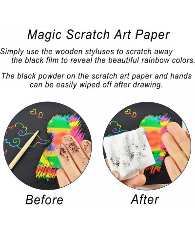 Stencil Drawing for Kids 30 Pcs Rainbow Large Scratch Art Paper + 15 Pcs Animal Drawing Stencils + 10 Wooden Stylus for Kids ...