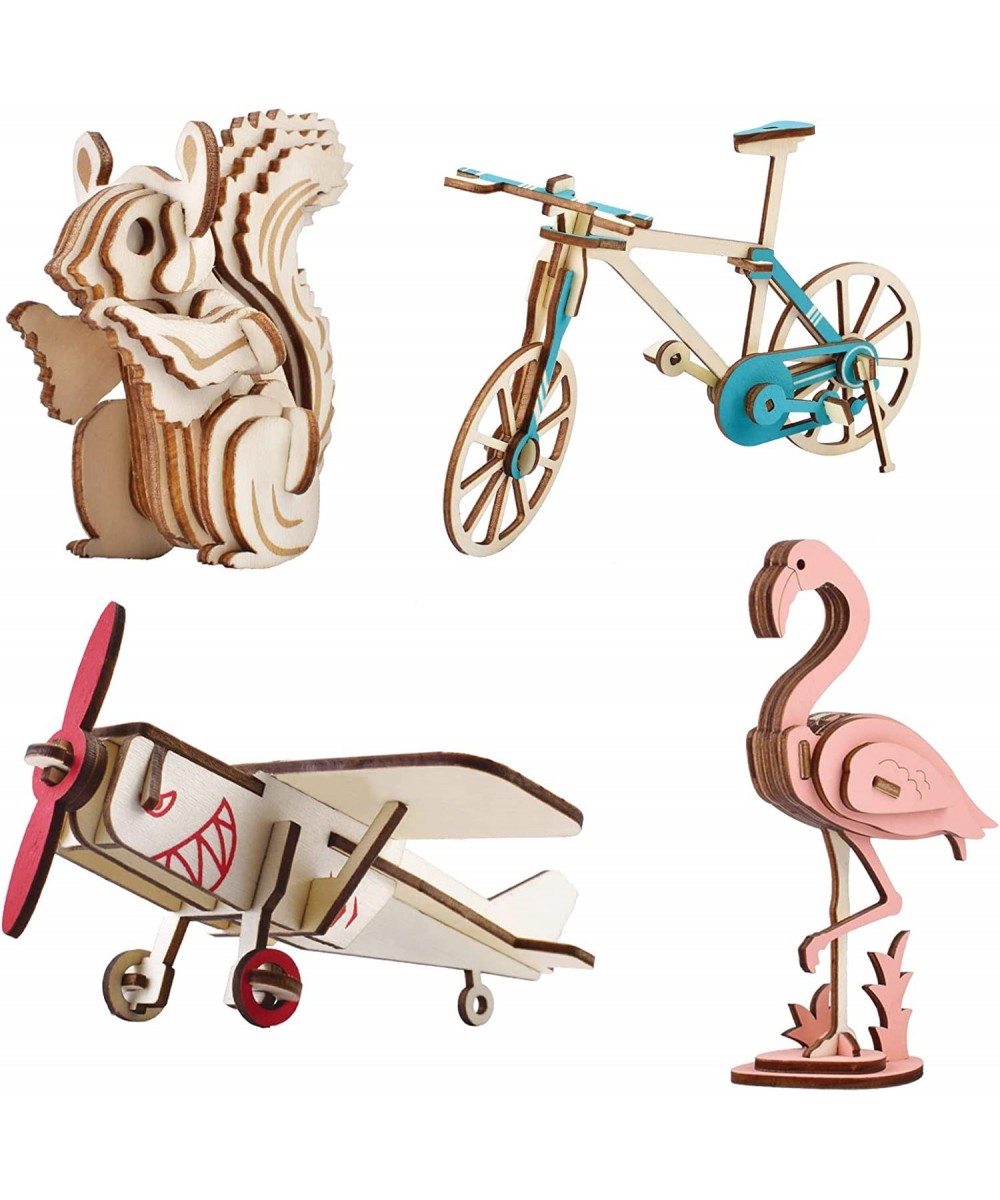 3D Small Wooden Puzzles for Kids and Adults Wood Building Kits Including Flamingo Squirrel Bicycle and Plane | Educational ST...