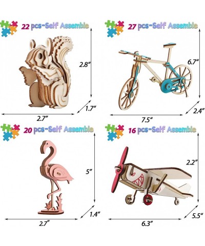 3D Small Wooden Puzzles for Kids and Adults Wood Building Kits Including Flamingo Squirrel Bicycle and Plane | Educational ST...