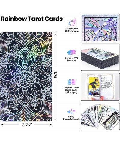 Holographic Tarot Deck with-Guidebook - Rainbow Tarot Cards for Beginners&Expert Readers Astrology PVC Tarot Deck Set 78 Orig...