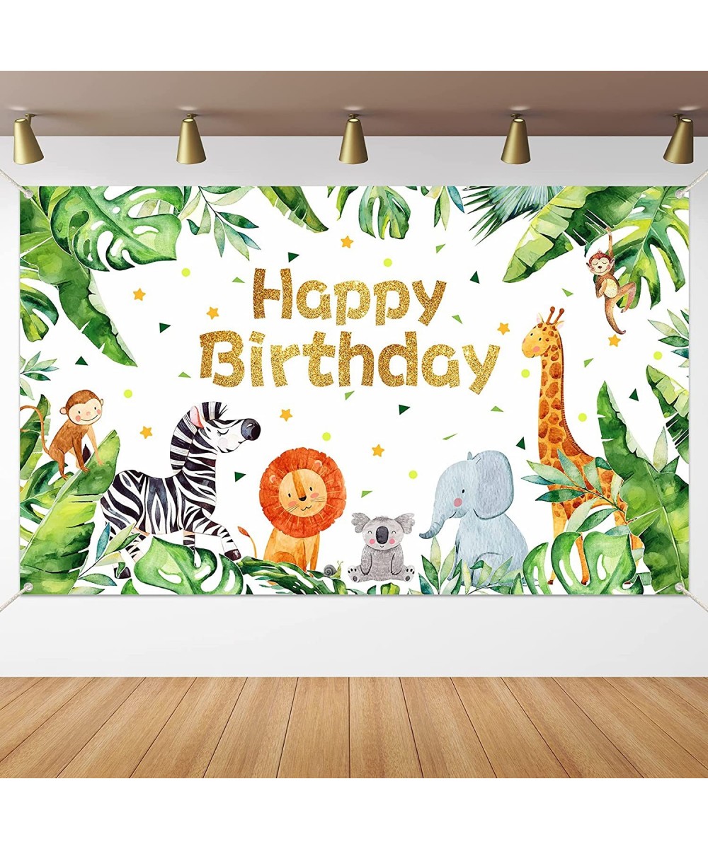 Safari Happy Birthday Party Supplies Jungle Animals Theme Birthday Banner Backdrop Zoo Animals Party Decorations backgroud fo...