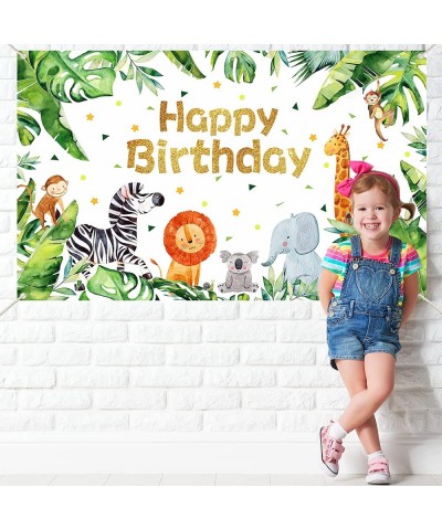 Safari Happy Birthday Party Supplies Jungle Animals Theme Birthday Banner Backdrop Zoo Animals Party Decorations backgroud fo...