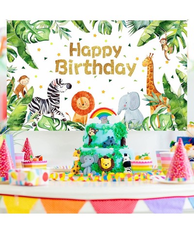 Safari Happy Birthday Party Supplies Jungle Animals Theme Birthday Banner Backdrop Zoo Animals Party Decorations backgroud fo...