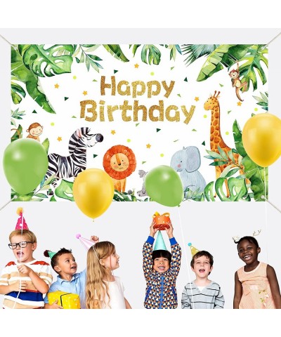 Safari Happy Birthday Party Supplies Jungle Animals Theme Birthday Banner Backdrop Zoo Animals Party Decorations backgroud fo...