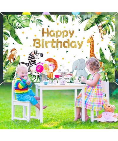 Safari Happy Birthday Party Supplies Jungle Animals Theme Birthday Banner Backdrop Zoo Animals Party Decorations backgroud fo...