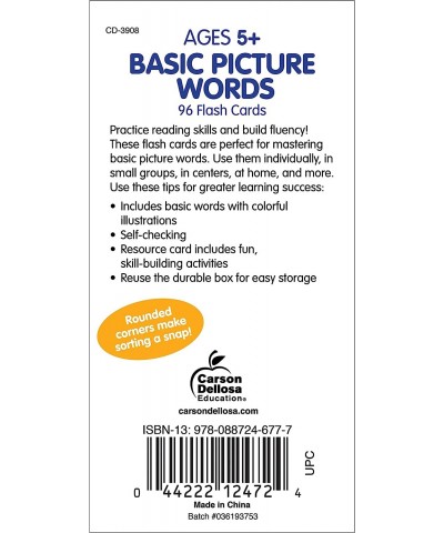 Carson Dellosa Basic Picture Words Flash Cards—Grades K-2 Word and Sound Recognition Skills With Sight Words Phonics Practice...