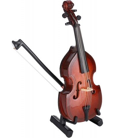 10cm Wooden Miniature Bass Ornament with Stand Bow and Case Mini Replica Musical Instrument Collectible Miniature Dollhouse M...