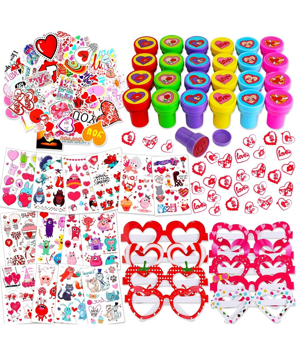 115Pcs Valentines Day Party Favors for Kids Valentines Heart Stamps Heart Glasses Temporary Tattoos Heart Stickers Assorted T...