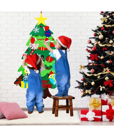 DIY Felt Christmas Tree-3.5 FT Wall Felt Christmas Tree Set with 32 Ornaments and LED String Lights (10'') for Toddlers Kids ...