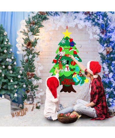 DIY Felt Christmas Tree-3.5 FT Wall Felt Christmas Tree Set with 32 Ornaments and LED String Lights (10'') for Toddlers Kids ...