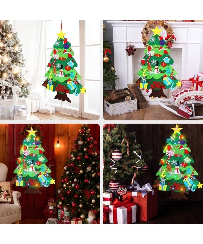 DIY Felt Christmas Tree-3.5 FT Wall Felt Christmas Tree Set with 32 Ornaments and LED String Lights (10'') for Toddlers Kids ...