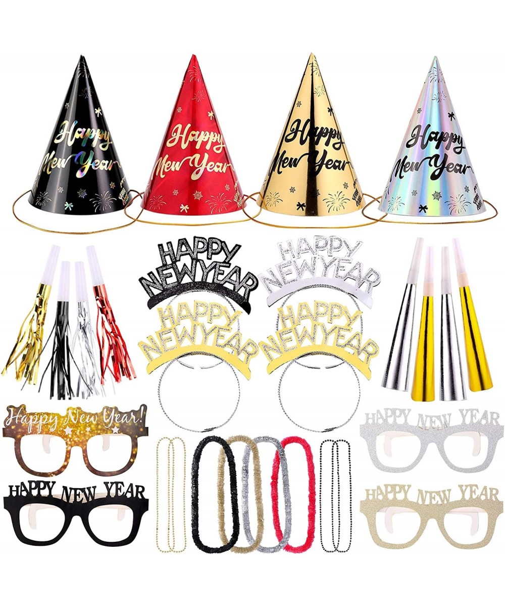 8 New Year Eve Party Decorations Kit Includes Cone Hats Tiaras Eyeglasses Squawkers Horns Necklaces and Leis for New Year Par...