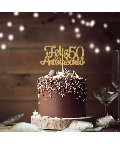 Feliz 50 Aniversario Cake Topper 50th Anos De Amor Wedding Decor Happy 50th Anniversary Party Supplies Gold Glitter. $14.67 K...